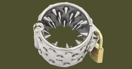 A typical spiked chastity cage for men